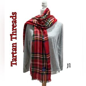 TARTAN THREADS Stewart Royal Brushed Cotton Fringed 68” Tartan Plaid Scarf NEW